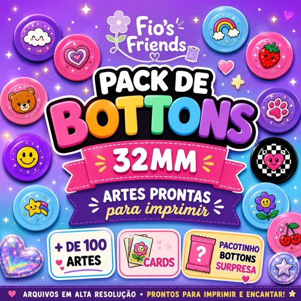 Pack Bottons 32Mm Cards e Artes - @Fiosfriends
